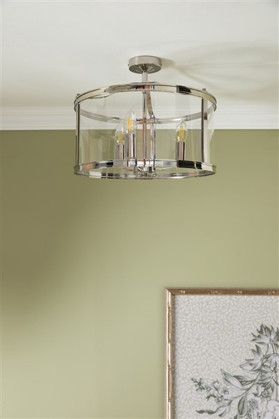 (image for) Laura Ashley Harrington 3 Light Semi-Flush Polished Nickel and Glass